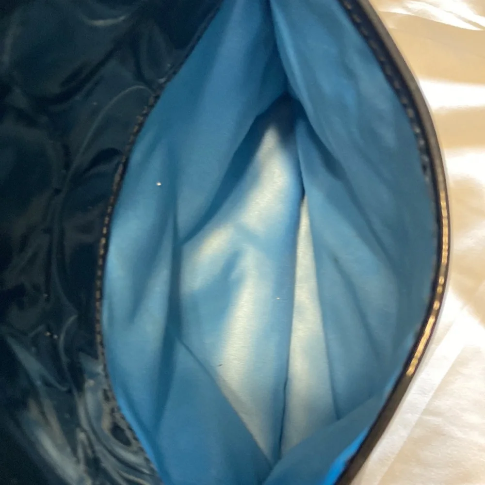 Coach Black Patent Leather Tote Bag Large Signature C Embossed Tan Strap EUC - Picture 11 of 17